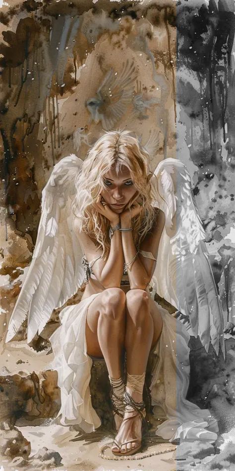 Full Color Image in ai-img-gen.com 🔸 watercolor sfw sensual jesse jane as an angel. art style of luis royo --s 250 --ar 1:2 --v 6 🔸 From Midjourney AI Image Royo Luis, Angelic Woman, Feathered Wings, Flowing Gown, Luis Royo, Lost In Thought, White Watercolor, Color Image, Soft Brown