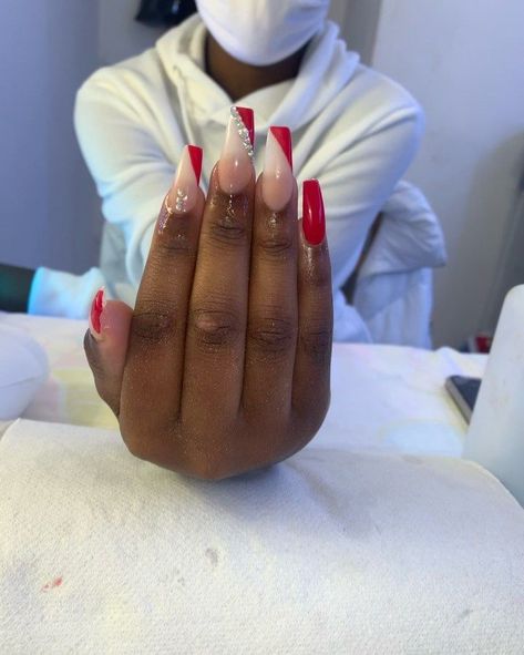 Aesthetic Red Nails Acrylic, Red And Silver Nail Designs For Prom, Red Acrylic Nails Christmas, Red Nails With White Tips, White And Red Nails Acrylic, Red White And Gold Nails, Red And Silver Nails For Prom, Red And Gold Nails Christmas, 2k23 Prom