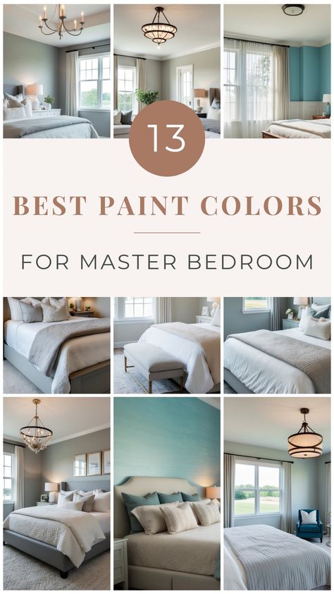 Create Your Dream Master Bedroom with These 13 Stunning Paint Colors Bedroom Inspirations Master Accent Walls Paint, Master Bedrooms Decor Paint, Cozy Grey Paint Colors, Trending Bedroom Wall Colors, Master Bed Paint Ideas, Bedroom Paint Ideas Benjamin Moore, Coordinating Bedroom And Bathroom Colors, Bedroom Paint Colors With White Furniture, Gray Wall Colors Bedroom