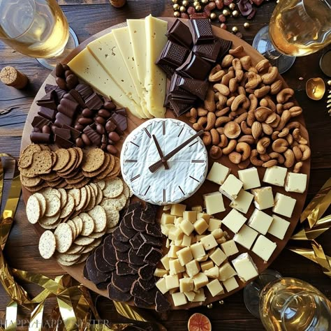 Happy New Year Food Ideas, Best New Years Eve Food, Table Cheese Board, Retirement Charcuterie Board Ideas, Pie Board Ideas, Charcuterie Butter Board, Brown Charcuterie Board Ideas, Meat And Cheese Christmas Tray Ideas, Holiday Food Boards