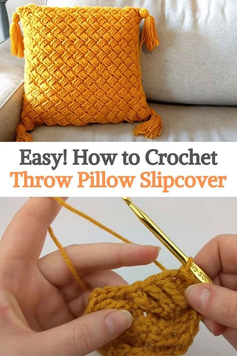 How to crochet a pillowcase quickly and easily? In this crochet tutorial, the creator shows us how to make a versatile, removable cushion cover that's great for welcoming in the new season! This pillow is made with the basket weft stitch, which is a surprisingly simple stitch to crochet, and it works really quickly. Which may be unbelievable because it actually looks much more complicated than it really is, the end result is so cute and elegant. Crochet Pillow Case Pattern, Crochet Pillowcase, Crochet Throw Pillow, Crochet Cushion Covers, Crochet Pillow Patterns Free, Crochet Pillow Cases, Puff Stitch Crochet, Easy Pillows, Cushion Cover Pattern