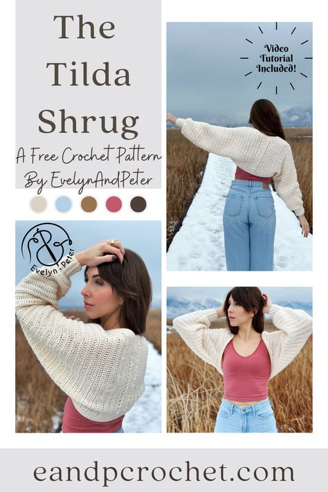 The Tilda Shrug Crochet Pattern - Evelyn And Peter Crochet Crochet Patterns Wearables, Crocheted Shrugs Free Patterns Easy, Crochet Wrap Sweater Pattern Free, Fine Yarn Crochet Patterns Free, Crochet Shrug Pattern Free Easy, Crochet Wearables Patterns Free, Free Crochet Clothes Patterns, Crochet Vest Patterns Free, Crochet Wrap Pattern Free