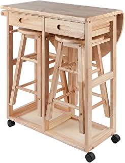 Amazon.com: bar table and stools: Home & Kitchen Small Dining Sets, Rolling Kitchen Island, Light Colored Wood, Round Stool, Small Dining Table, Cottage Ideas, Inspire Me Home Decor, Kitchen Roll, Kitchen Tops