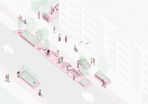 A Tiny Twist on Street Design: The One-Minute City - Bloomberg Sweden Street, Analysis Architecture, Streetscape Design, Module Design, Urban Design Graphics, Urban Design Architecture, Master Thesis, Site Analysis, Public Realm