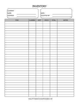 A printable form on which to tally store or warehouse inventory. Includes many lines on which to note item, number, unit, price, and total as well as notes. It is available in PDF, DOC, or XLS (spreadsheet) format. Free to download and print Stock Inventory Spreadsheet, Stock Take Template, Craft Supplies Inventory Free Printable, Inventory Template Free Printables, Store Inventory Sheet, Inventory Spreadsheet, Inventory Sheet, Inventory Printable, Warehouse Inventory