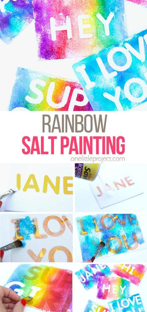 Rainbow Art For Kids, Rainbow Salt, Kids Name Art, Name Art Projects, Kids Painting Projects, One Little Project, Salt Art, Make Wall Art, Salt Painting