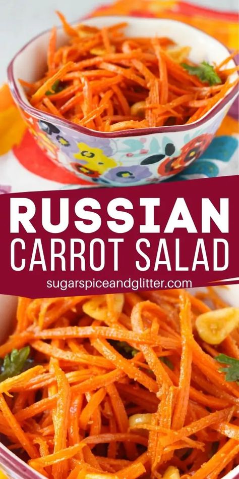 Russian Korean Carrot Salad, Russian Carrot Salad Recipes, Pickled Carrot Salad, Tiktok Carrot Salad, Cold Carrot Salad, Russian Carrot Salad, Summer Carrot Recipe, Raw Carrot Recipes, Shredded Carrot Recipe