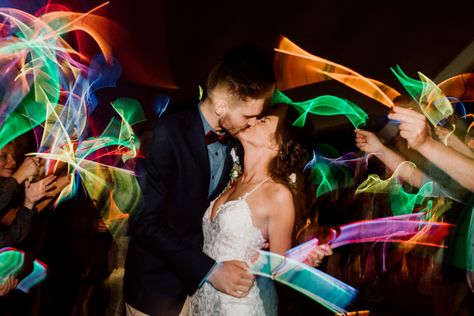 Glow Stick Wedding Send Off Photography, Glow Stick At Wedding, Glow Stick Ideas Wedding, Wedding Grand Exit Glow Sticks, Glow Stick Wedding Dance Floor, Glow Party Wedding, Wedding Reception Glow Sticks Dance Floors, Wedding Exit Glow Sticks, Glow Stick Reception