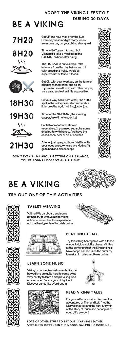 I have a viking themed wedding in 30 days so I decided to try to live as a "modern viking" during 30 days (and loose 6 to 8 kilos if possible) > diet not guaranteed, just learnt how the Vikings lived and ate, trying to do the same at the modern age ;) wanna try it ? Have fun ! #vikingdiet #viking #vikinglifestyle Modern Viking Aesthetic, Nordic Viking Aesthetic, Modern Viking Fashion, Viking Training, Viking Fitness, Viking Diet, Viking Themed Wedding, Viking Lifestyle, Vikings Aesthetic