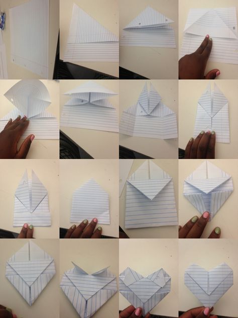 Just made this-it was easy :) cute way to fold a love note! Folding Paper Into A Heart, How To Fold A Envelope Paper, How To Fold Heart Paper, Fun Ways To Fold Paper, Fold A Heart Out Of Paper, Fold Heart Paper, Folding Notes Diy, Ways To Fold Paper Note, Note Folding Tutorial