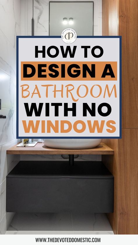 Learn how to design a bathroom with no windows and instantly make it appear brighter & more spacious! For these genius bathroom no window ideas, even the darkest of bathrooms are no challenge! Bathroom No Window Ideas, Bathroom No Window, Bathroom Without Windows, Bathroom With No Windows, Design A Bathroom, Windowless Bathroom, Glass Globe Pendant Light, Bright Bathroom, Wooden Floating Shelves