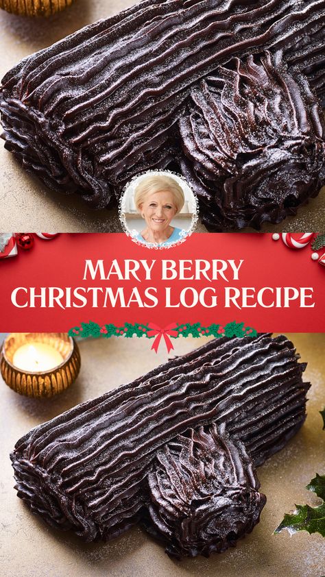 Mary Berry Christmas Log Recipe Christmas Chocolate Log, Mary Berry Yule Log Recipe, Mary Berry Recipes Christmas, British Christmas Recipes, Christmas Pudding Ideas, Mary Berry Recipes Baking, Mary Berry Recipes, Mary Berry Christmas, Mary Berry Cakes