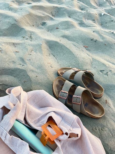 Birkenstock and beach bag Beach Birkenstock Outfit, Birkenstock Beach, Aesthetic Birkenstocks, Taylor Swift Albums, Birkenstock Outfit, Best Friend Activities, Beach Inspo, Europe Aesthetic, Coastal Granddaughter