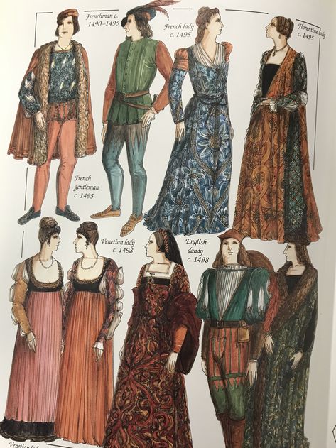 Clothing Names, 1400s Fashion, 15th Century Fashion, Fashion Timeline, Medieval Garb, Fashion Book, History Fashion, Middle Age Fashion, Medieval Costume