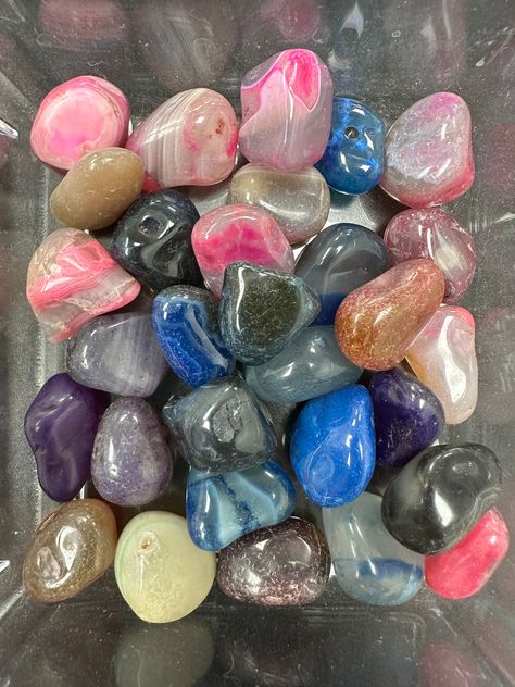 These are natural agate stones that have been manually dyed. Dyed Agate, Rainbow Rocks, Crystal Vibes, Oracle Cards, Stone Rocks, Crystals Minerals, Agate Stone, Rocks And Minerals, Rocks And Crystals