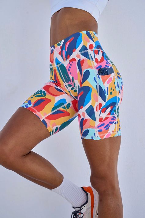 Abstract Biker Shorts 8” Running Community, Warm Weather Outfits, Workout Attire, Squat Proof, Long Shorts, Short Shorts, Sport Wear, Biker Shorts, Side Pocket