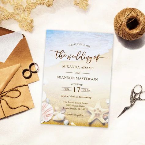 Dive into Paradise: Personalized Beach Wedding Invitations. Set the stage for an unforgettable wedding with our Custom Elegant Starfish Tropical Beach Wedding Invitations! These unique personalized invitations bring the beauty of the sea right to your guests' doorsteps, making them excited to join you on the beach for your special day. Don't wait – personalize and buy now! Starfish Wedding Invitations, Beach Wedding Invitation, Starfish Wedding, Romantic Beach Wedding, Hawaii Summer, Tropical Beach Wedding, Tropical Wedding Invitations, Summer Beach Wedding, Tropical Hawaii