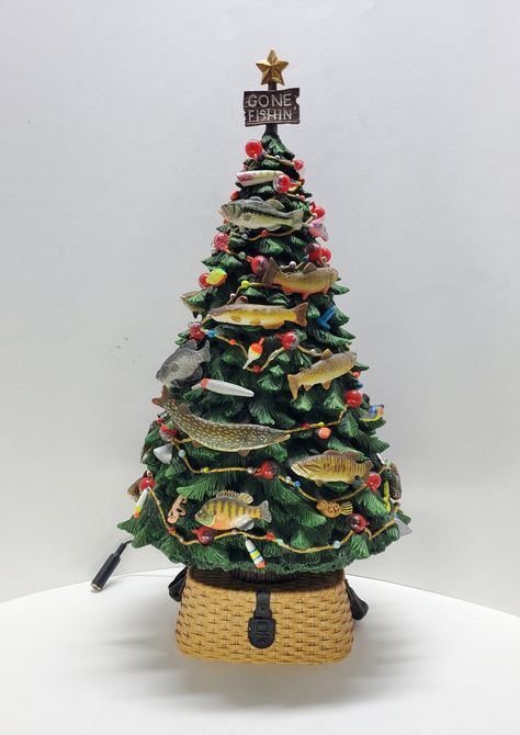 Danbury Mint Gone Finshin Christmas Tree Lights Up Fishing Lures, Bobbers Light Up Fishing Themed Christmas Tree, Fishing Christmas Tree, Christmas Tree Light Up, Fishing Christmas, Bethlehem Pa, 3 Fish, Christmas Tree Lights, Tree Lights, Fishing Theme