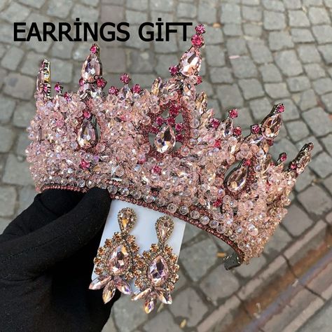 "EARRİNGS GİFT 💎Size: approximately 12 cm in height, 💎Pricess crowns for girls is made of durable hard alloy and sparkly crystal rhinestone,cute silver color and unique style to add a bit of domineering and cool for any brides. 💎Delicate Crystal Crown is a breathtaking botanical accent that features alternating branches of hand-wired rhinestones and Swarovski crystals as well as embellished leaves that glimmer effortlessly. 💎This crystal tiara is fit for women, girls, brides and bridesmaid . Quinceanera Crown, Diamond Headband, Pink Quince, Crown Queen, Crown Pink, Crown Silver, Wedding Headpieces, Bride Crown, Crown For Women