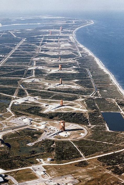 1964 we see NASA’s ‘missile row’ at the Cape Canaveral Air Force Station in Florida.  #NASA Nasa Space Program, Nasa Space Shuttle, Apollo Missions, Cape Canaveral, Space Race, Space Center, Space Pictures, Space Program, Space Nasa