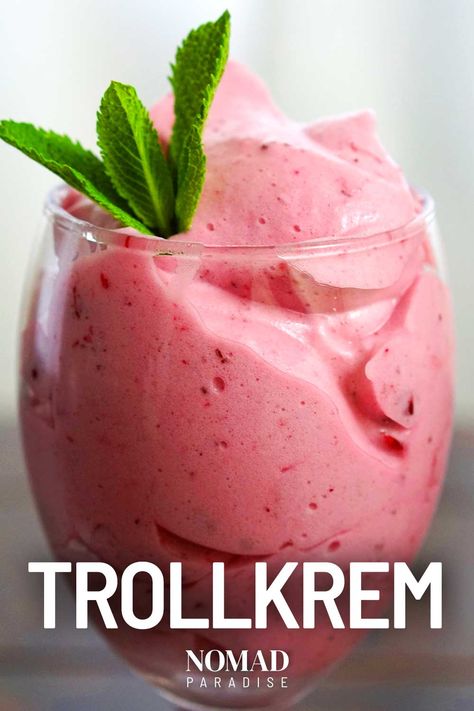 Trollkrem Recipe (A Norwegian Lingonberry Mousse-Like Dessert) Sweden Food Swedish Recipes, Norwegian Recipes Traditional, Norwegian Sweets, Norwegian Food Recipes, Norwegian Desserts, Lingonberry Recipes, Nordic Recipes, Scandinavian Cooking, Iceland Christmas