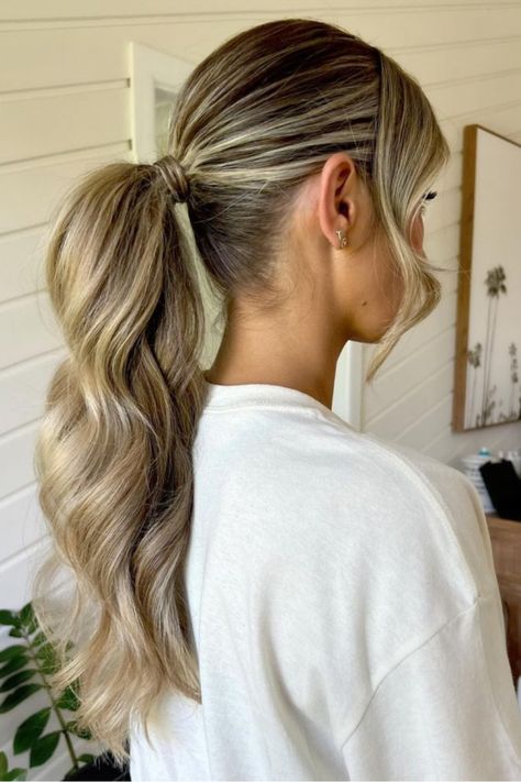 Mid-Height Pony High Pony Homecoming Hair, Party Pony Hairstyle, Hair Styles For Hoco, Homecoming Hairstyle, Homecoming Hair Ideas, Sleek Braided Ponytail, Barbie Ponytail, Casual Braids, Pony Hairstyles