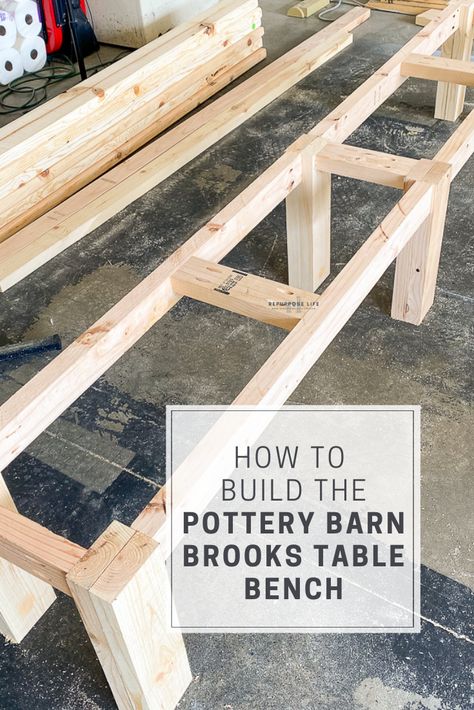 DIY this $900 Pottery Barn Brooks Dining Table Bench for less than $100! Follow these easy plans and build your own outdoor (or indoor) farmhouse table bench. Diy Dining Bench Easy, Build A Dining Bench, Table Benches Dining Diy, Build Dining Bench, Dining Bench Plans, How To Make A Bench For Dining Table, Diy Dinner Bench, Outdoor Table Bench Seating, Outdoor Diy Bench Seating