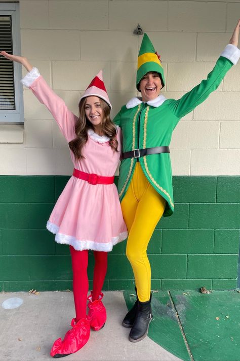 Click to shop costumes on Amazon. Dress up as Buddy and Jovie for a cute Christmas costume idea for couples (or teachers at school!) Buddy The Elf Family Costumes, Dress Up As Favorite Christmas Character, Holiday Character Dress Up Day, Buddy And Jovie Costume, Funny Christmas Costumes Couples, Christmas Duo Costumes, Couples Christmas Costumes, Favorite Christmas Character Costume, Holiday Characters Costumes