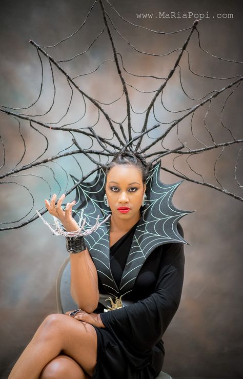 Spider Themed Dress, Spider Fashion Design, Spiderweb Fashion, Spiderweb Hair, Spider Fashion, Spider Cosplay, Spider Dress, Spider Makeup, Spider Hair