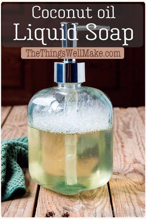 Making your own homemade liquid coconut oil soap is simple, thrifty, and very rewarding. Coconut oil soap provides lots of lather and cleaning power for all purpose cleaning. #coconutoil #soapmaking #naturalskincare #thethingswellmake #miy Homemade Cosmetics Recipes, Liquid Hand Soap Recipe, Make Liquid Soap, Homemade Liquid Soap, Castile Soap Recipes, Homemade Hand Soap, Hand Soap Recipe, Liquid Soap Making, Liquid Coconut Oil