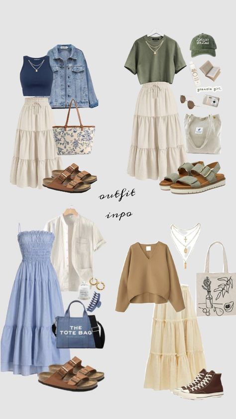 Modest Summer Fashion 2024, Cottagecore Inspo Outfits, Modest Outfits Inspiration, Cute Fall Modest Outfits, Cream Long Skirt Outfit, Modest Feminine Outfits Casual, Modest Fashion Outfits Summer Casual, Cute Modest Outfits Aesthetic, Aesthetic Summer Outfits Modest