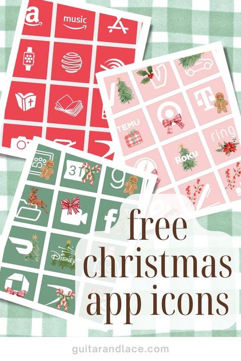 Sharing my collection of free Christmas app icons! Cute christmas themed app icon packs with holiday phone wallpaper and widgets included! How To Create Your Own App Icons, Free Phone Icons, Free Christmas App Icons, App Icon Packs Free, Holiday Icons Christmas, Iphone Icons Christmas, Christmas Phone Icons Aesthetic, Christmas Theme Icons, Free Widget Apps