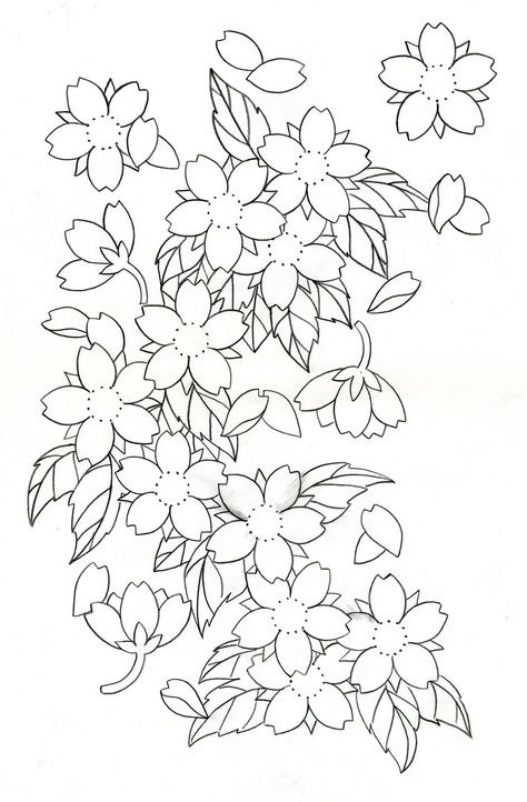 Cherry Blossom Tattoo Designs | Cherry Blossoms. Cherry Blossom Outline, Crisantemo Tattoo, Cherry Blossom Drawing, Sakura Tattoo, Japanese Flower Tattoo, Japanese Drawings, Cherry Flower, Flower Outline, Japanese Tattoos