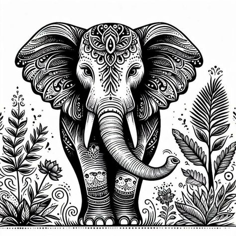 Animal Mandala Tattoo, Elephant Mandala Art, Zentangle Elephant, Mandala Elephant Tattoo, Paisley Elephant, Elephant Svg, Elephant Wallpaper, Botanical Flowers Print, Elephant Tattoo Design