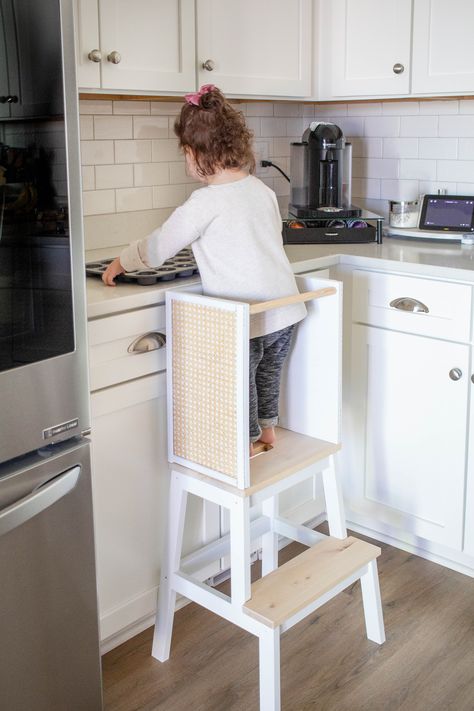 IKEA Hack Learning Tower Tutorial | Hunker Ikea Hack Learning Tower, Learning Tower Diy, Bekvam Stool, Ikea Montessori, Ikea Hack Kids, Ikea Bekvam, Ikea Stool, Maluchy Montessori, Ideas Habitaciones