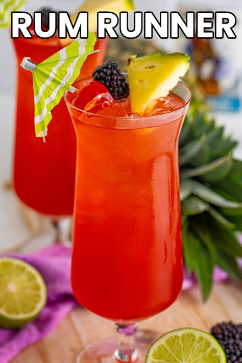 Gallon Rum Punch Recipe, Rumrunner Cocktail, Rumrunner Drink, Jamaican Rum Drinks, Flor De Cana Rum Drinks, Rum Runner Cocktail, Rum Runner Recipe Easy, Drinks With Dark Rum, Bumbu Rum Cocktails