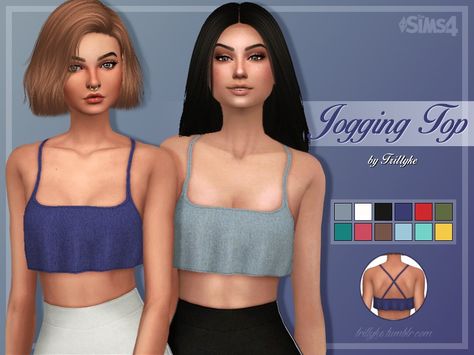 This set includes two creations: a loose crop top with cross straps on the back, and a pair of matching cotton leggings with two white stripes on the side. Both come in several colour swatches.... Cc Makeup, Cc Clothing, Cc Packs, Loose Crop Top, Sims 4 Teen, Sims 4 Toddler, The Sims 4 Download, Sims4 Clothes, Los Sims