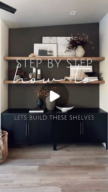 TIFFANY |  home styling & creative DIY projects on Instagram: "STEP-BY-STEP: Sturdy 8’ Floating Shelves

🤎 LIKE and SAVE 🤎

Want to elevate your space? Here’s how I built custom floating-inspired shelves with extra support for a sleek look.

🤎comment SHELF and I’ll send you my detailed supply list with links🤎

What I used:

	•	1/2” white oak plywood (16” deep)
	•	1/2” plywood strips (1 1/2” wide) or 1x2s
	•	2x2s for added support
	•	1x3 oak boards
	•	Angle brackets for reinforcement
	•	Wood glue, brad nails, and screws

Step-by-step:

-1- Stain all wood after cutting to rough dimensions.
-2- Install 1/2” plywood strips (or 1x2s) along the back and sides of the shelf location, securing with a nail gun.
-3- Support trick: Use angle brackets on top of the plywood strips, securing them to Beadboard Installation, Landry Room, Office Redo, Diy Cabinet, Oak Floating Shelves, Design Hacks, Oak Plywood, Build Floating Shelves, Angle Bracket