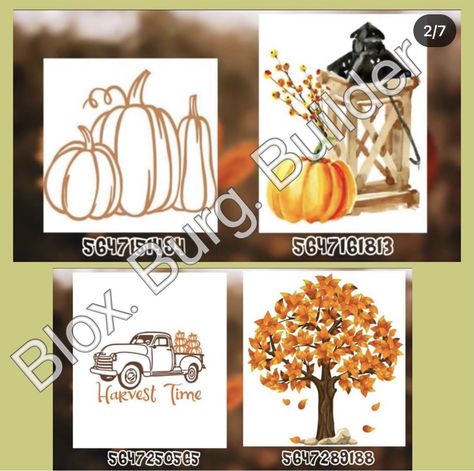 Bloxburg Fall House Decoration Ideas, Fall Id Codes Bloxburg, Roblox Fall Picture Codes, Bloxburg Halloween Painting Codes, Fall Painting Codes Bloxburg, Fall Picture Codes Bloxburg, Bloxburg Fall Painting Codes, Fall Decor Bloxburg, Bloxburg Halloween Picture Codes