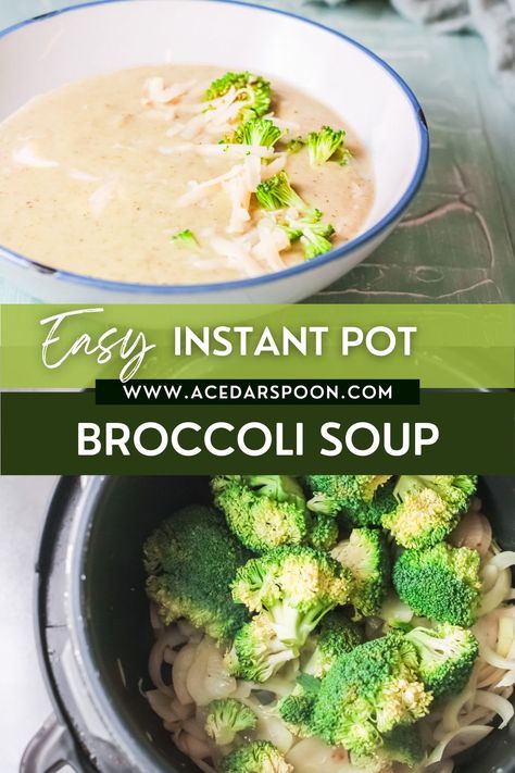 Instant Pot Broccoli Soup can be made in minutes. Broccoli is combined with onion, garlic, broth, cream and cheese to make a tasty soup. Instant Pot Broccoli Soup, Garlic Broth, Lebanese Lentil Soup, Homemade Vegetable Soup, Instant Pot Broccoli, Pinto Bean Soup, Roast Pumpkin Soup, Broccoli Soup Recipes, Cream Of Broccoli Soup