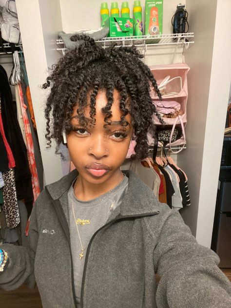 Natural Braids Without Weave, Twists With Bangs For Black Women, Mini Twist With Bangs, Short Natural Twists For Black Women, Mini Twist Short Natural Hair, Mini Twist Styles Short, Twist Hairstyles For Natural Hair Short, Black Girls Hairstyles Short, Twists With Bangs