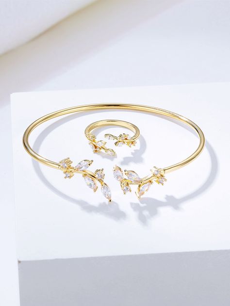 Multicolor Fashionable   Copper   Embellished   Jewelry Army Accessories, Gold Bracelet Simple, Women's Jewelry Sets, Leaf Decor, Elegant Bracelet, Fancy Jewelry, Watches Women Fashion, Women Accessories Jewelry, Pearl Bracelet