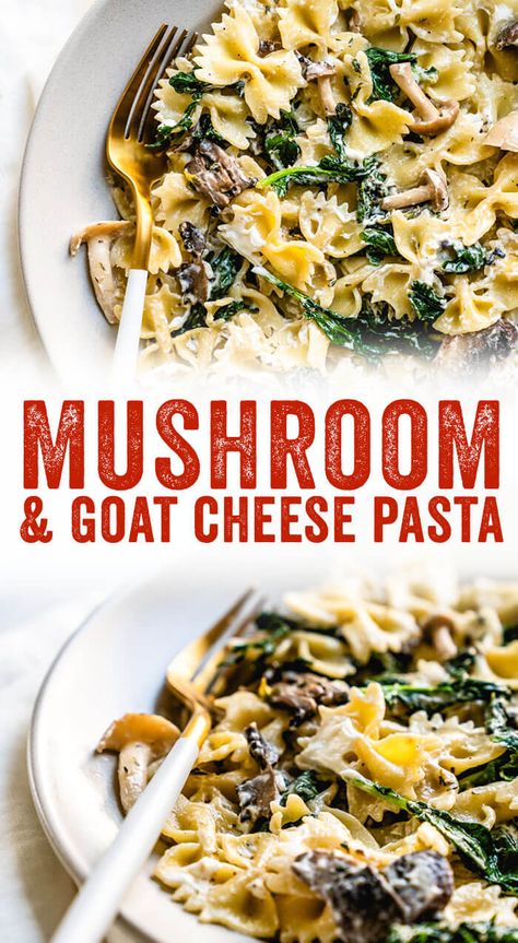 Pasta With Goat Cheese, Pasta Mushroom, Cheese Pasta Recipes, Mushroom Recipes Pasta, Goat Cheese Pasta, Goat Cheese Recipes, Mushroom Pasta, Quick Easy Dinner, Vegetarian Dinners