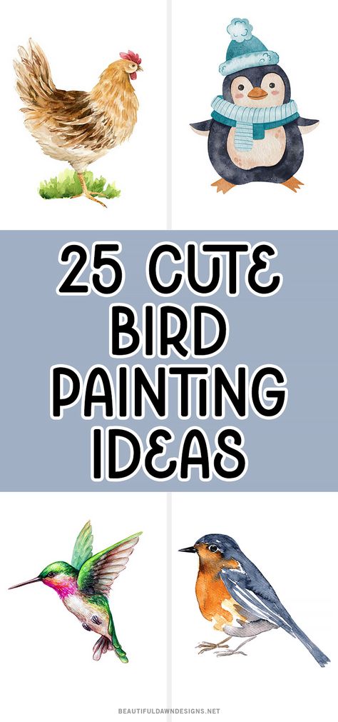 Painting Ideas On Canvas Birds, Painting Birds Simple, Painting Ideas Using Watercolor, How To Paint Birds, How To Paint A Bird, Bird Painting Easy, Watercolor Birds Easy, Chicken Painting Easy, Chicken Sketches