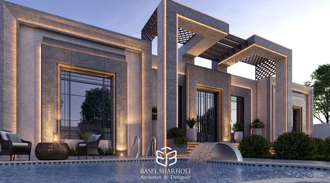 MODERN VILLA DESIGN on Behance Arabic Villa Plan, Contemporary Villa Design, Villa Facade Design, Modern Villa Exterior, Flat Roof House Designs, Villa Exterior Design, Luxury Villa Design, Flat Roof House, Roof House