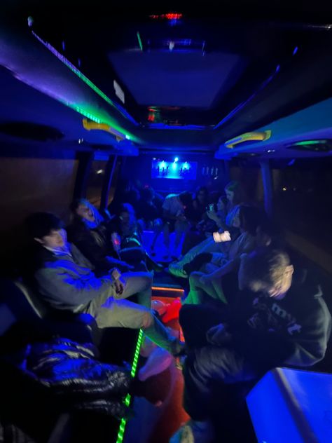 party bus shenanigans Party Bus Themes, Party Bus Aesthetic, Birthday Party Bus, Roadtrip Vibes, London Birthday, Bus Party, Neon Birthday Party, Party Life, Neon Birthday