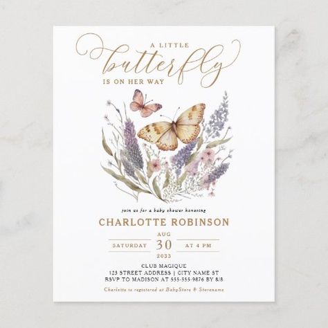 $1.3 | Budget Little Butterfly Pink Baby Shower Invite - butterfly theme baby shower, a little butterfly, budget, girl baby shower, floral flower, garden, pink, watercolor, boho widlflower, spring summer Babby Shower, Butterfly Baby Shower Theme, Butterfly Baby Shower Invitations, Baby Shower Theme Decorations, Wildflower Baby Shower, Chic Baby Shower, Elegant Baby Shower, Little Butterfly, Summer Baby Shower