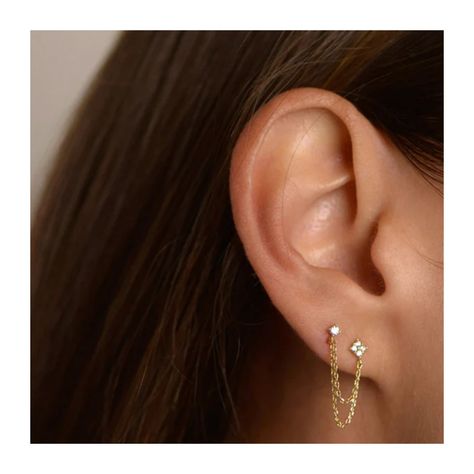 Double ear piercing game with these delicate chain drop earrings! 💫 Add a touch of elegance and sophistication to your look with these dainty chains cascading down your lobes. Whether you're dressing up for a night out or keeping it casual chic, these earrings are the perfect accessory to elevate any outfit. �😍 #DoublePiercing #ChainEarrings #accessorizeinstyle Double Piercing Earrings Ideas, Double Ear Piercing, Double Lobe Piercing, Double Ear Piercings, Double Piercing, Chain Drop Earrings, Rose Gold Earrings Studs, Earring Sets, Lobe Piercing