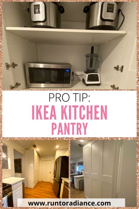 Kitchen Remodel Money-Saving Tip: Ikea Pantry Cabinet Ikea Pantry With Countertop, Ikea Kitchen Pantry Ideas, Stand Alone Kitchen Pantry Ikea, Walk In Pantry With Ikea Cabinets, Ikea Pantry Cupboard, Ikea Sektion Pantry Hack, Diy Tall Kitchen Cabinets, Pantry Using Ikea Cabinets, Pantry With Ikea Cabinets