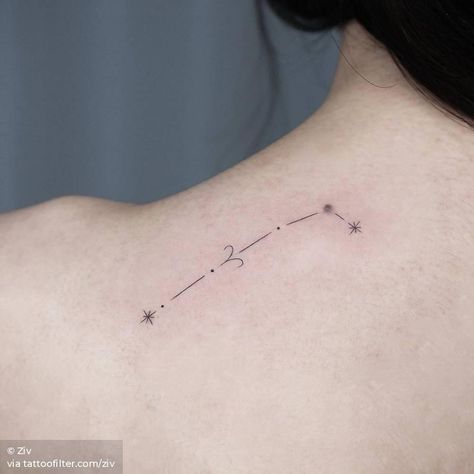 Fine line Aries constellation on the top of the shoulder. Aries Symbol Tattoos, Aries Star Constellation, Top Of Shoulder Tattoo, Star Constellation Tattoo, Widder Tattoo, About Aries, Aries Tattoos, Aries Constellation Tattoo, Aries Constellation